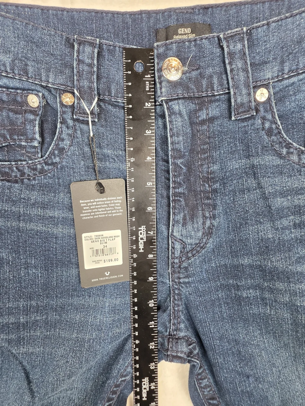True Religion Geno Relaxed Slim Big T Flap Jeans Men's 36 Medium Wash NWT